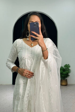 Bollywood Style Ananya Panday White Anarkali Suit