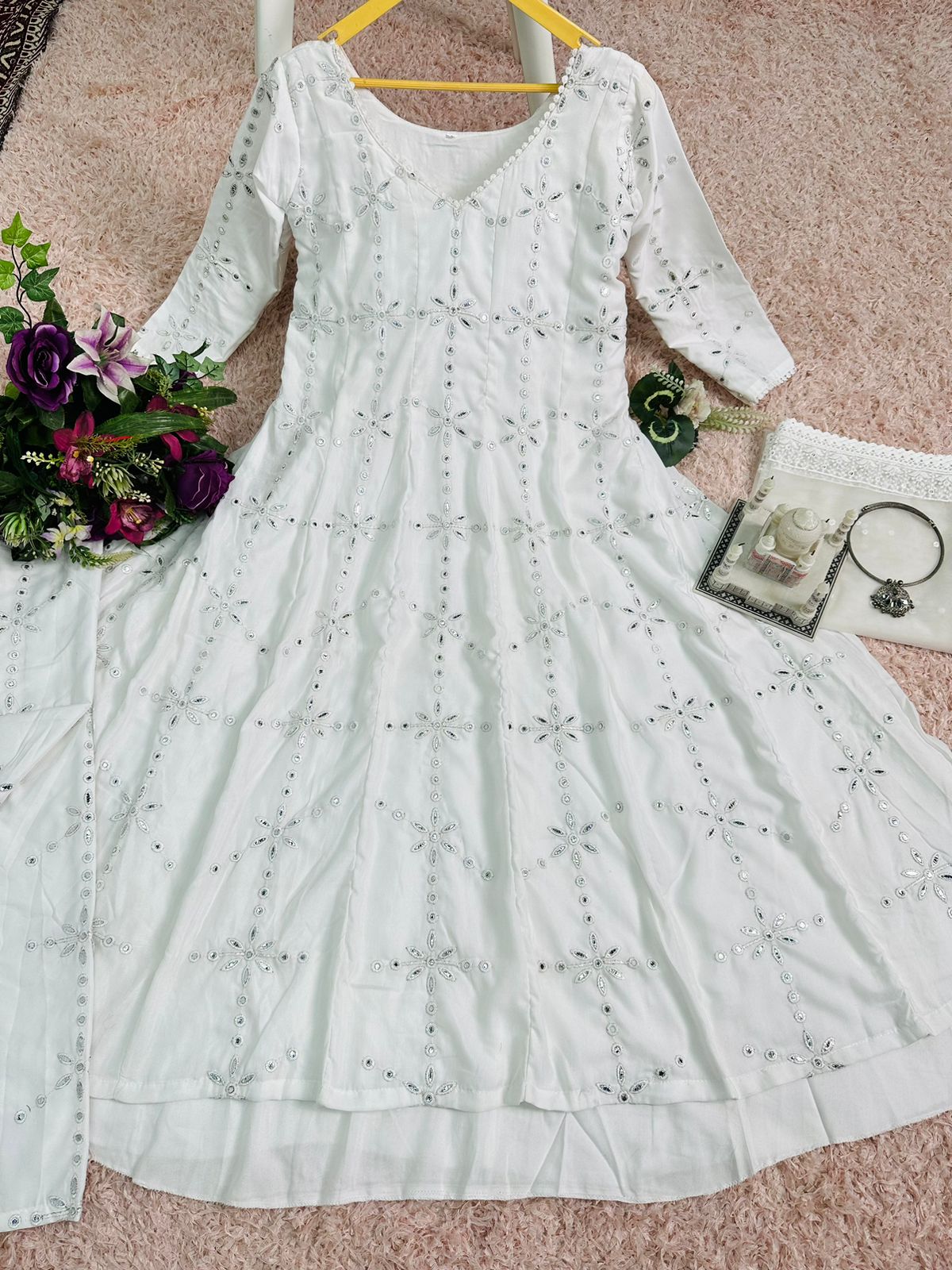 Bollywood Style Ananya Panday White Anarkali Suit