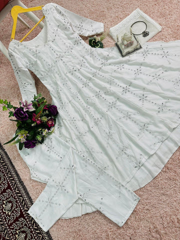 Bollywood Style Ananya Panday White Anarkali Suit
