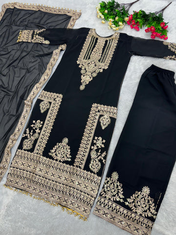 Exotic Black Color Chine Sequence Work Pakistani Suit