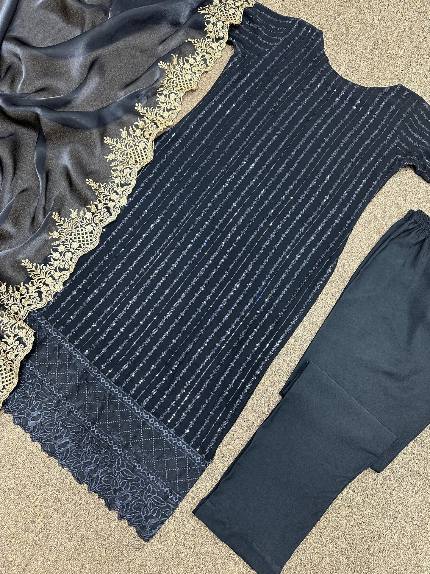 Celebrity Style Black Color Sequence Work Salwar Suit