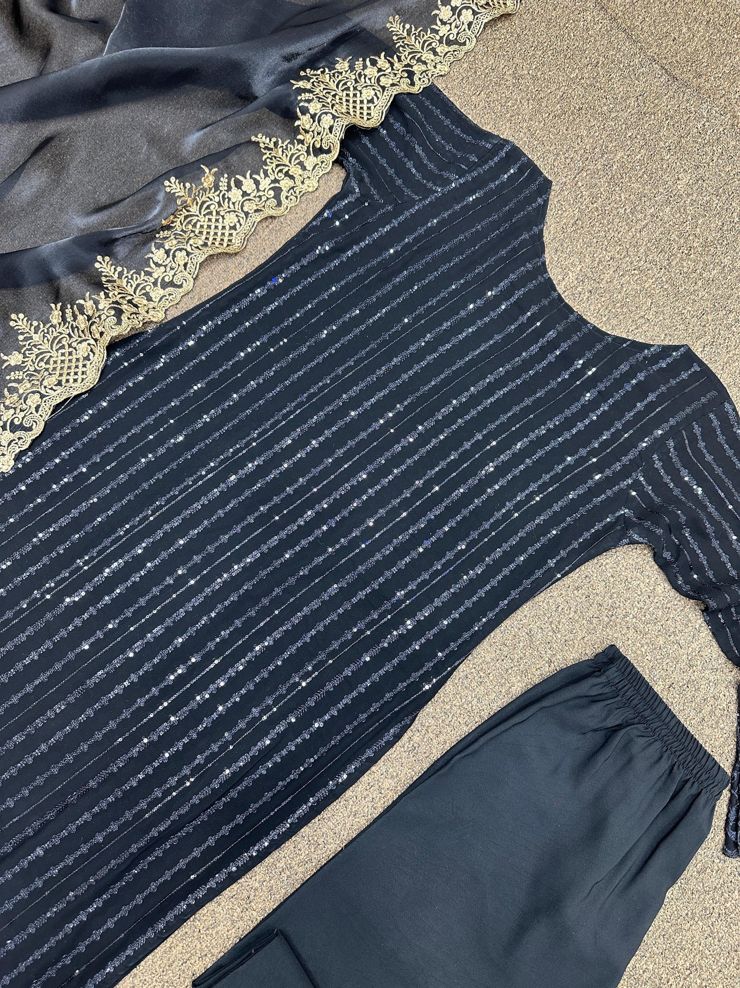 Celebrity Style Black Color Sequence Work Salwar Suit