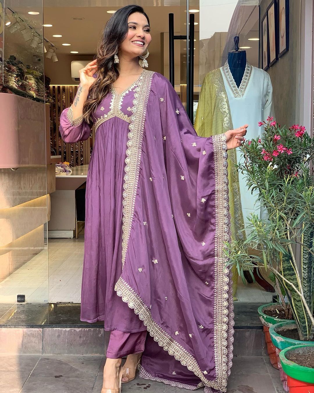 Dusty Pink Color Anarkali Suit