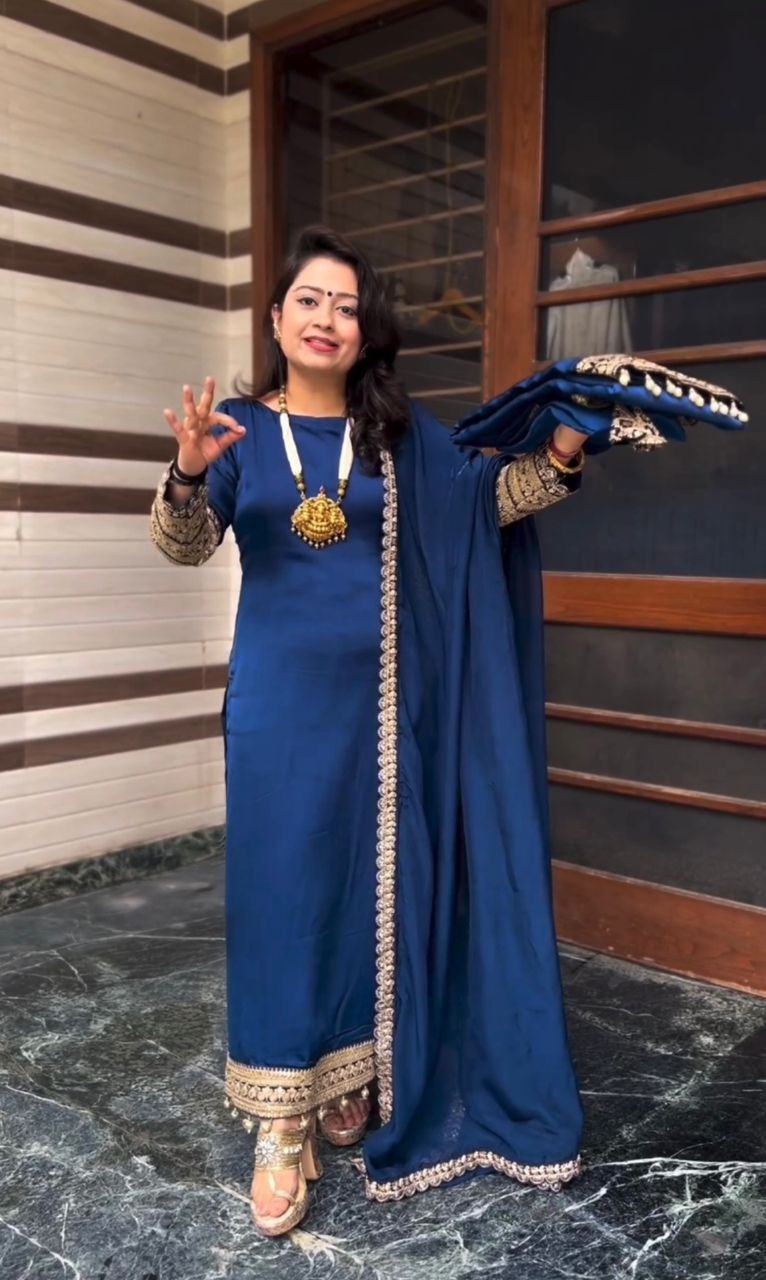 Decent Blue Color Embroidered Work Salwar Suit