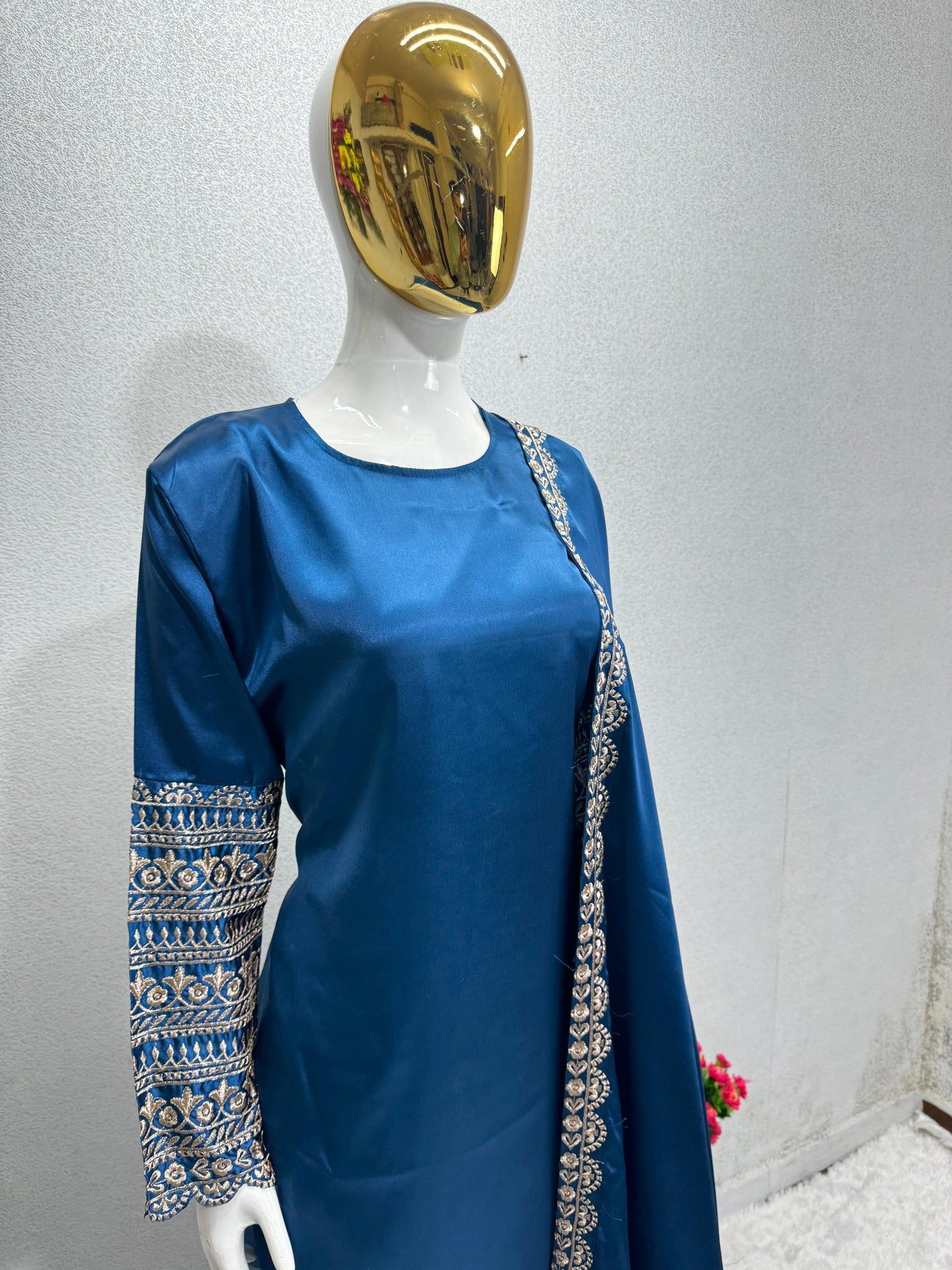 Decent Blue Color Embroidered Work Salwar Suit