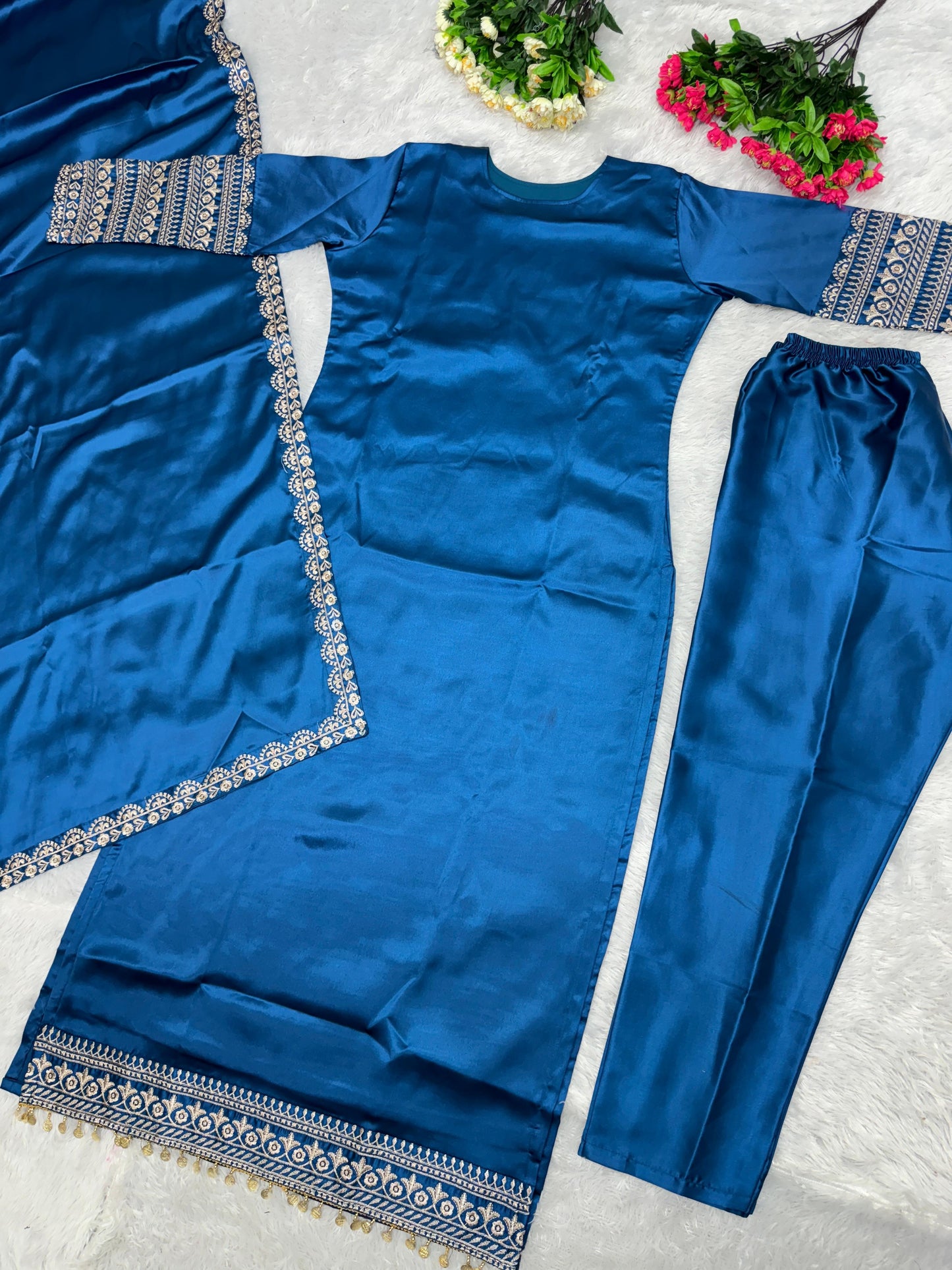 Decent Blue Color Embroidered Work Salwar Suit
