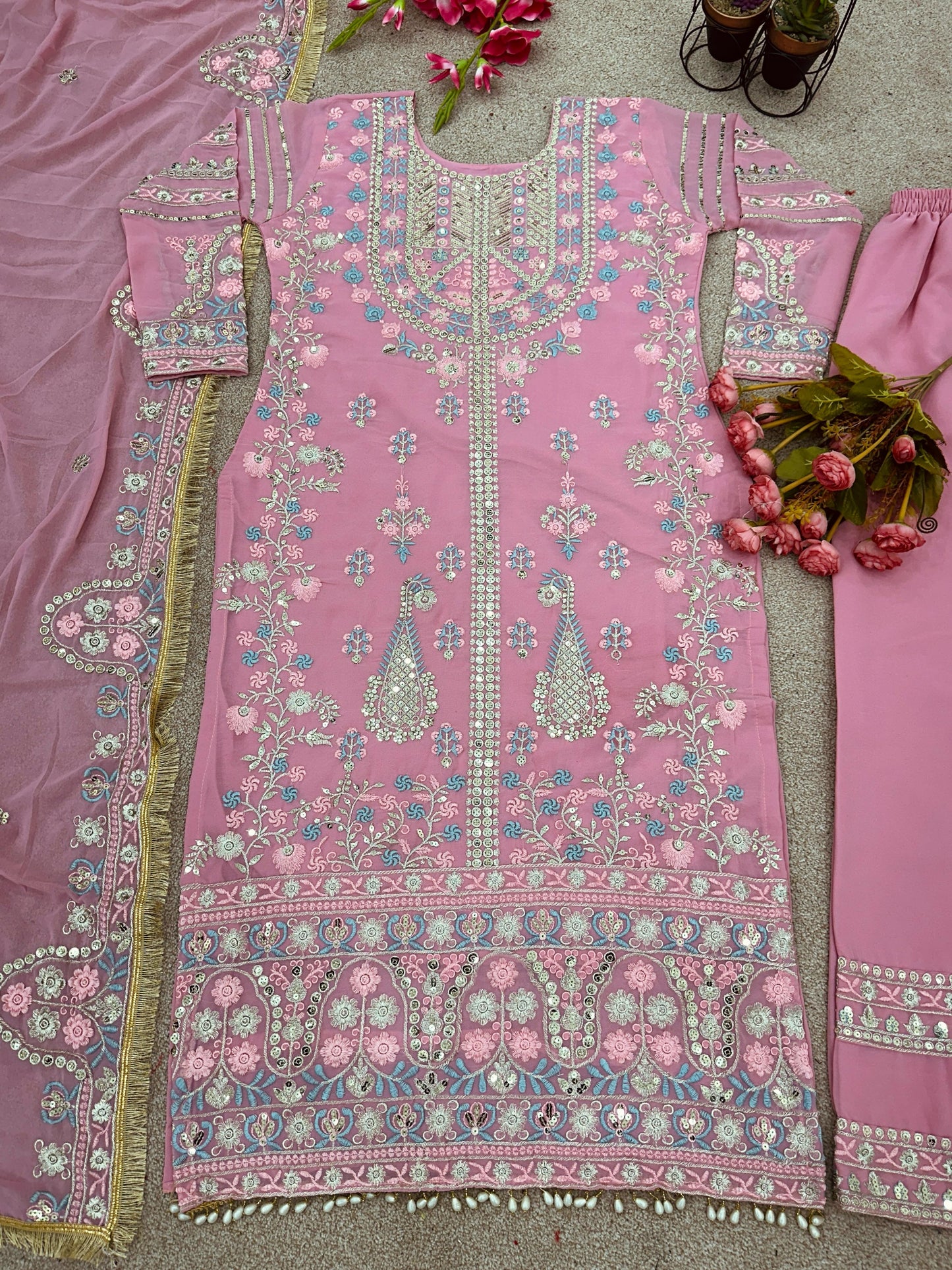 Fantastic Light Pink Sequence Work Salwar Suit