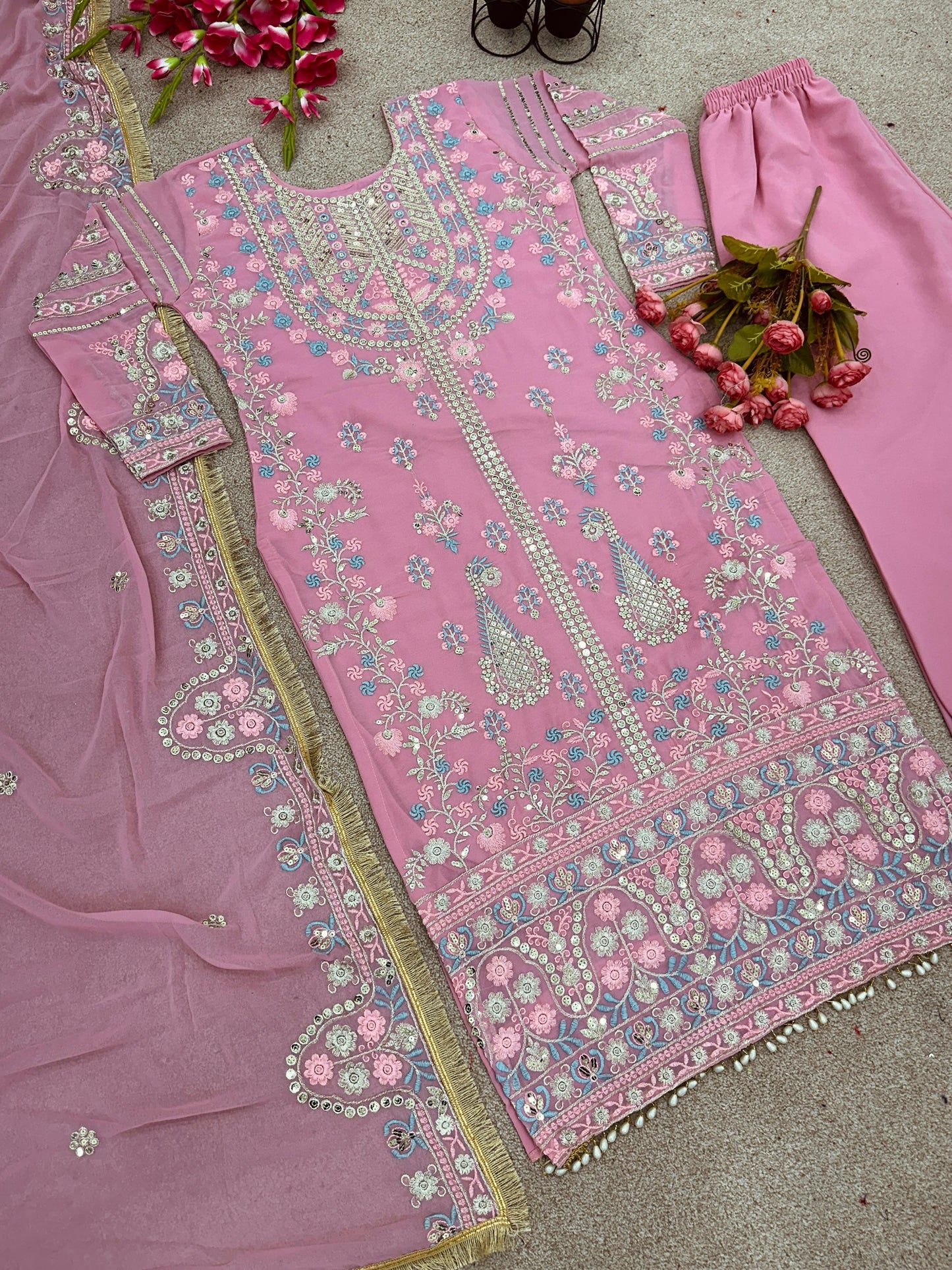 Fantastic Light Pink Sequence Work Salwar Suit