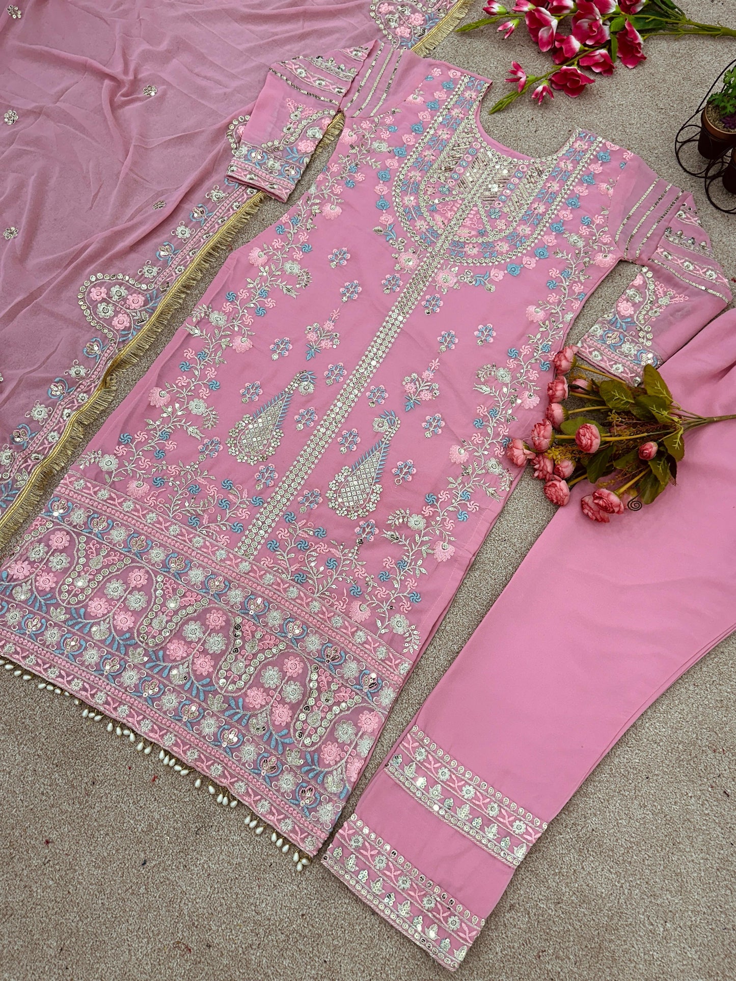 Fantastic Light Pink Sequence Work Salwar Suit