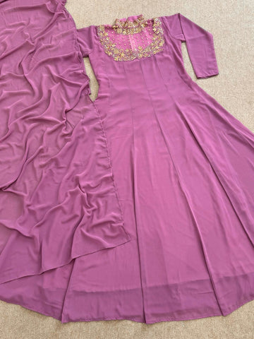 Flattering Dusty Pink Color Anarkali Suit