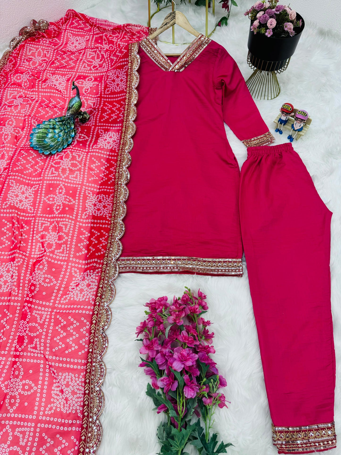 Pink Color Salwar Suit With Bandhani Print Dupatta