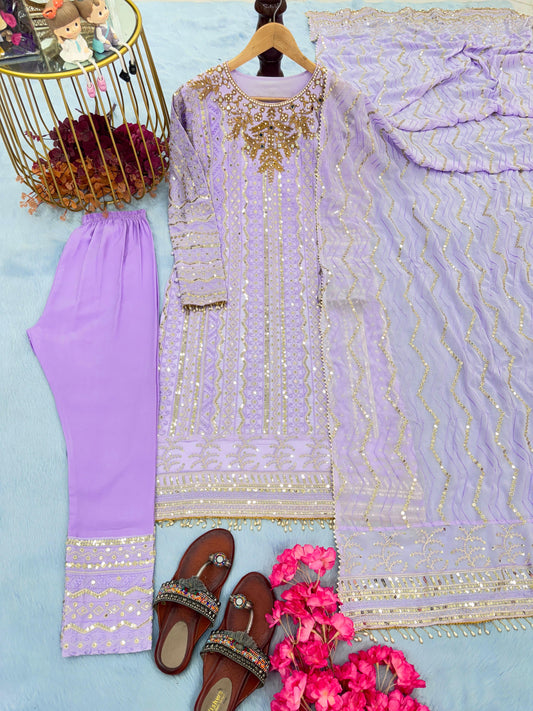 Opulent Lavender Color Sequence Work Salwar Suit