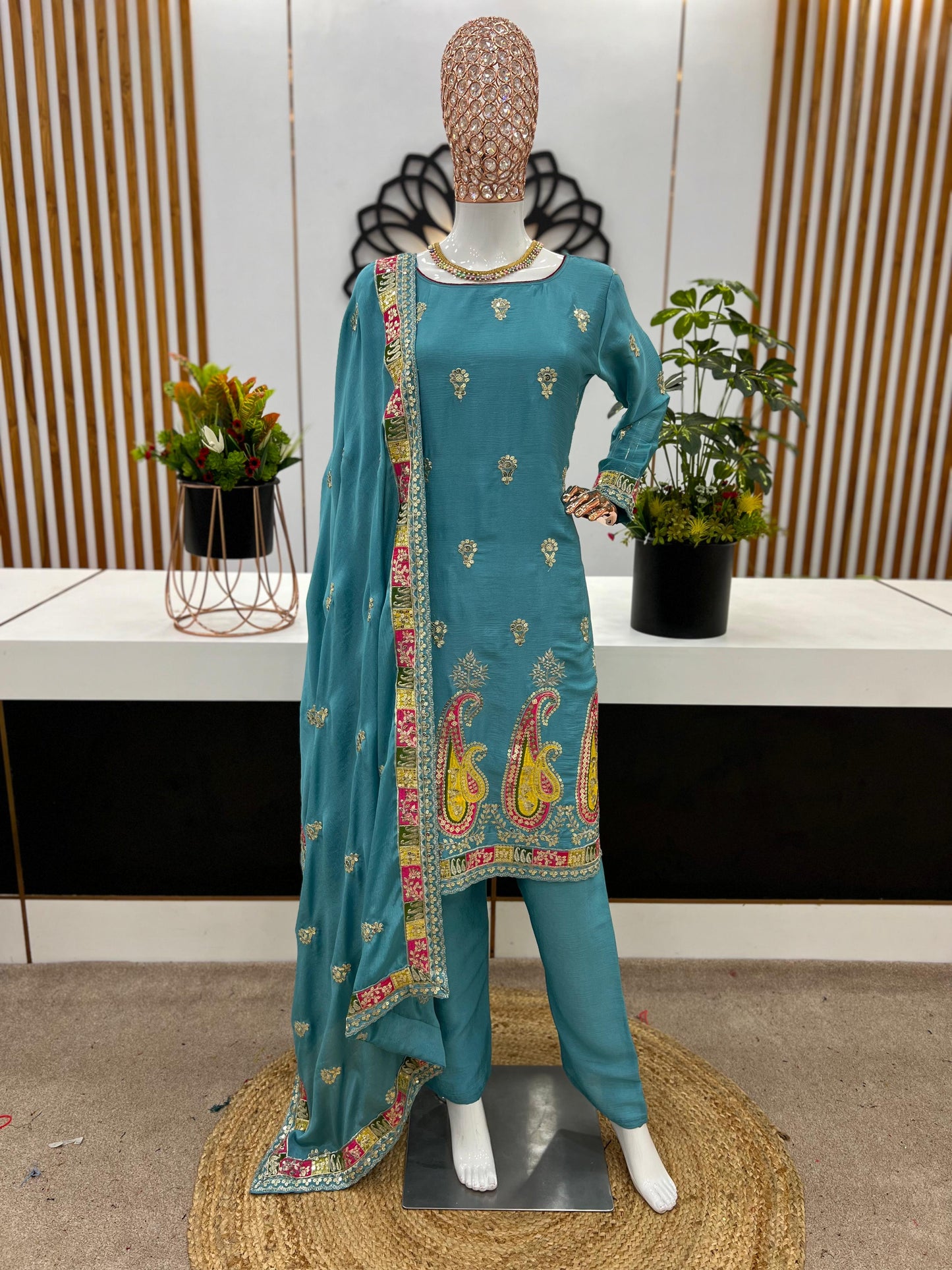 Festive Wear Sky Blue Color Salwar Suit