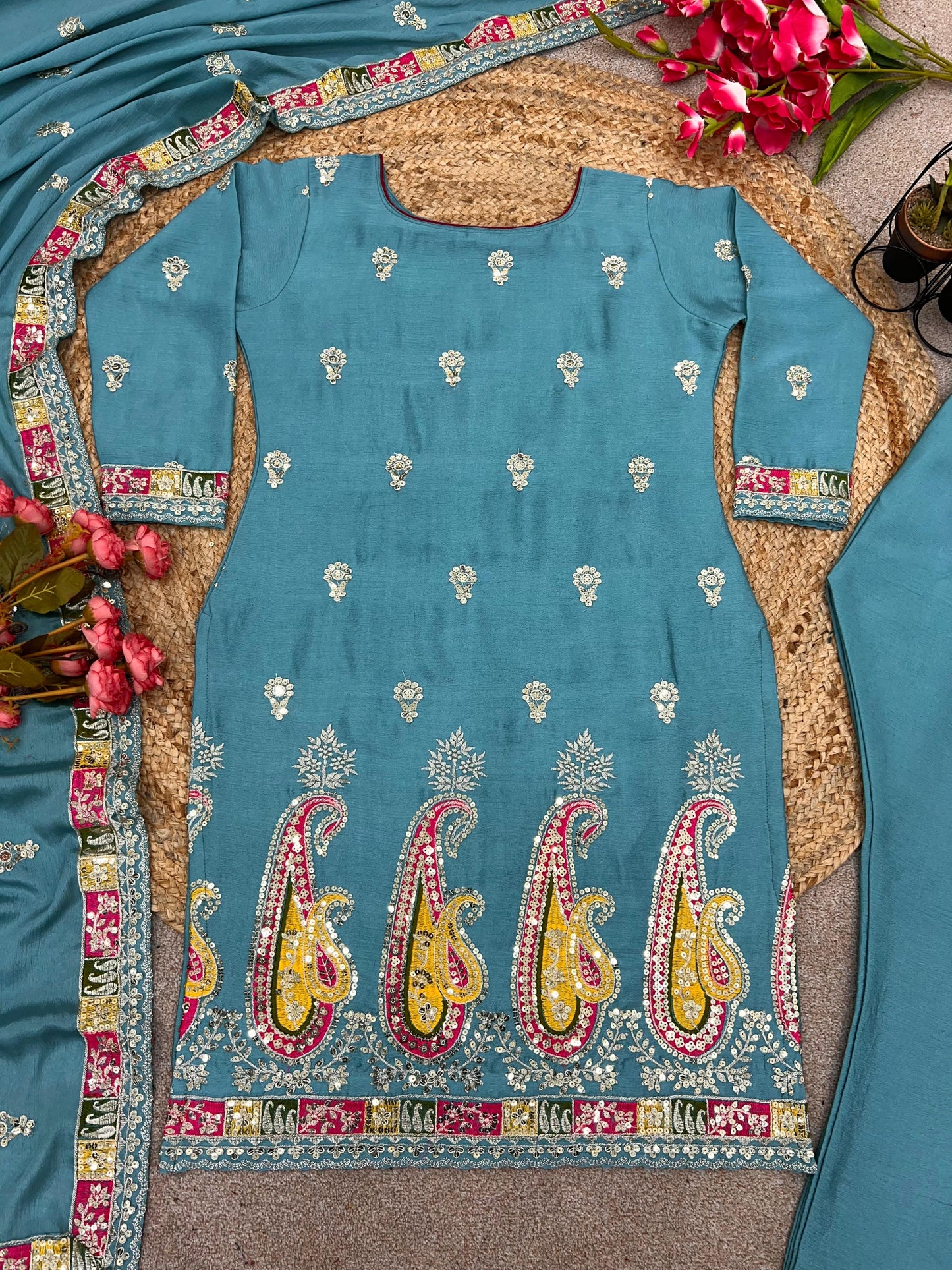 Festive Wear Sky Blue Color Salwar Suit