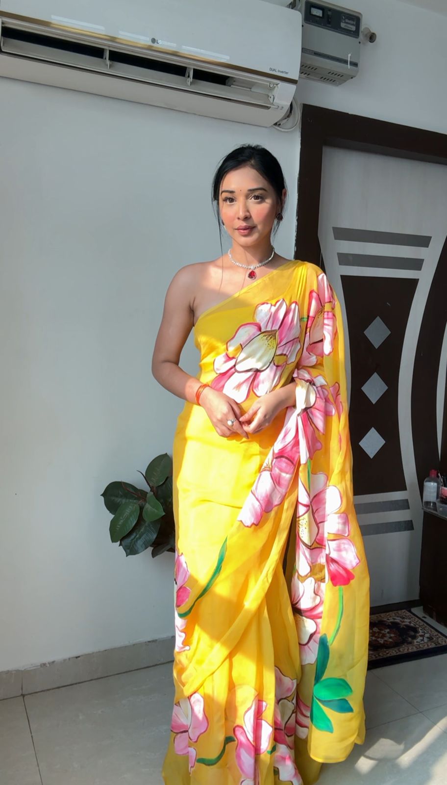 Sparrow Design Ready To Wear Yellow Color Saree