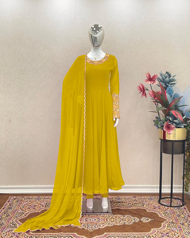 Wonderful Sleeve Work Yellow Color Anarkali Suit