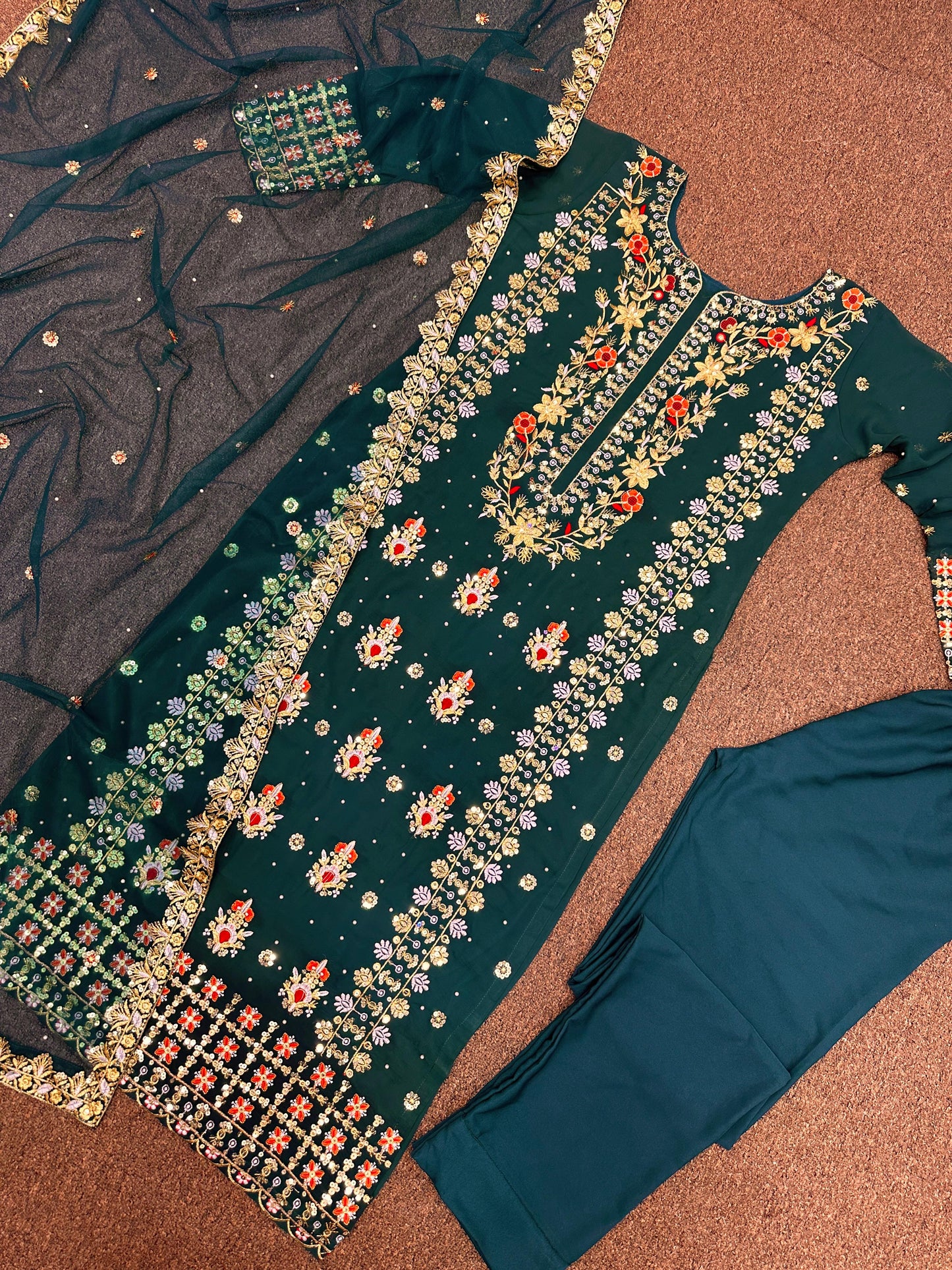 Terrific Heavy Embroidery Work Teal Blue Color Salwar Suit