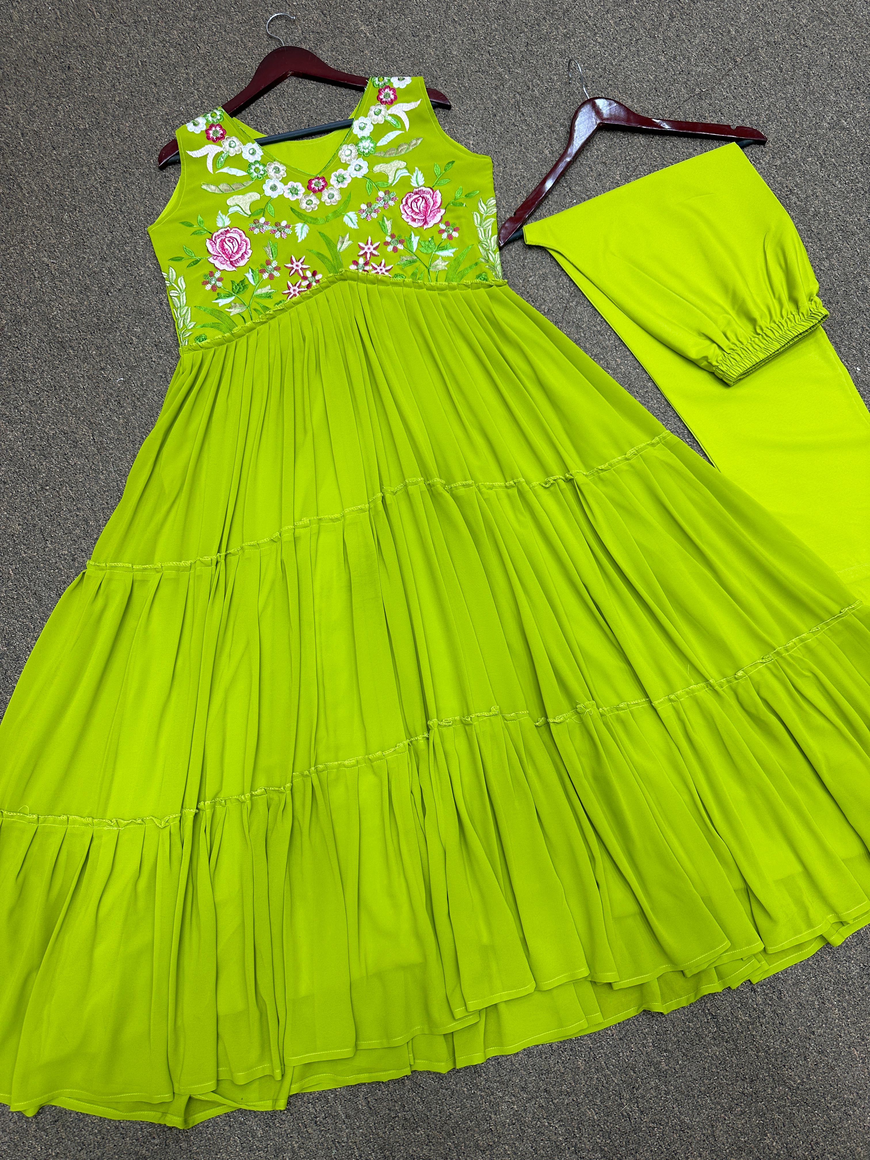 Graceful Parrot Green Color Ruffle Anarkali Suit