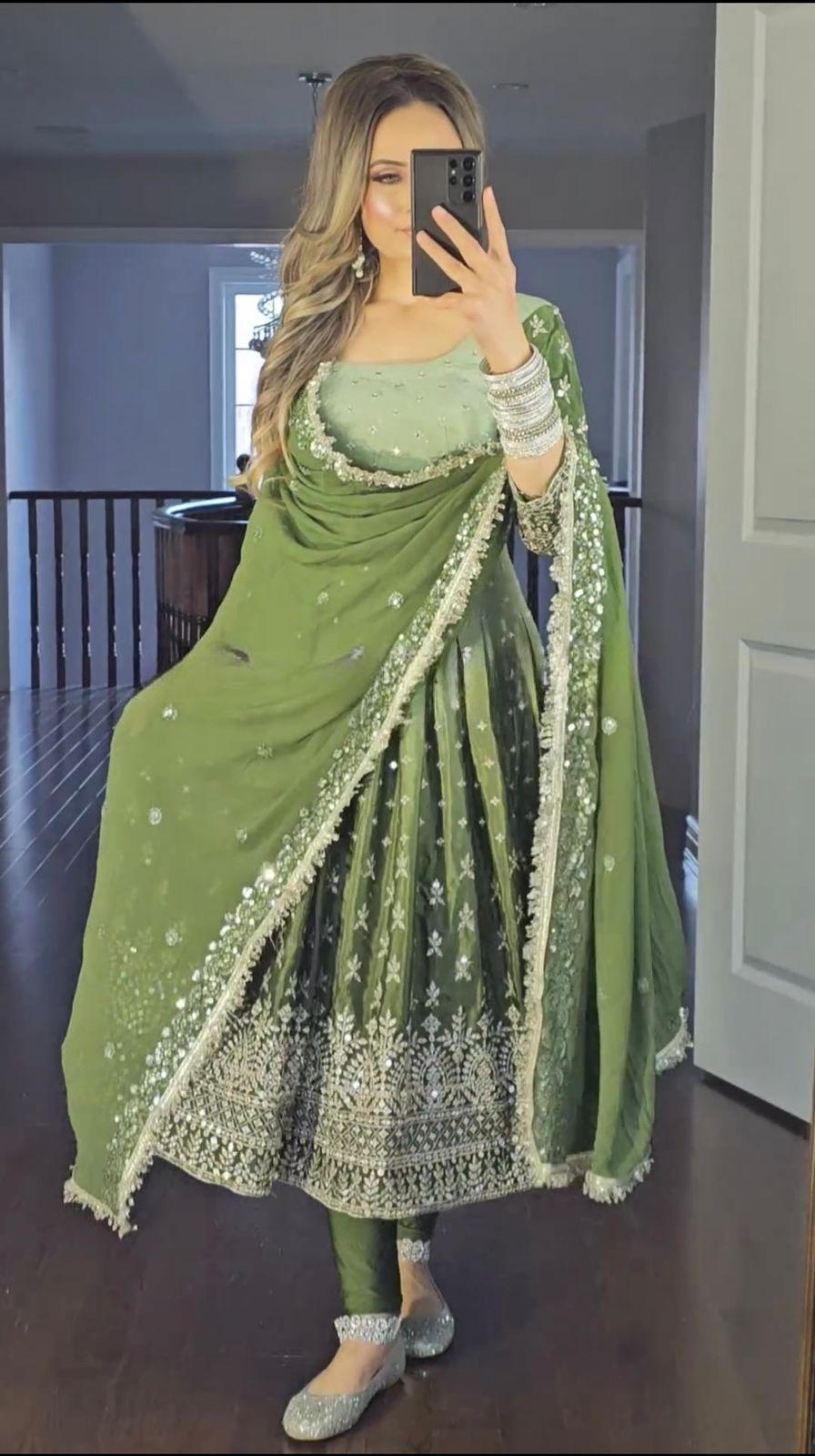 Exclusive Green Color Double Shade Anarkali Gown