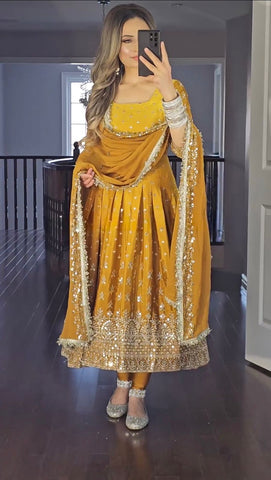 Exclusive Mustard Color Double Shade Anarkali Gown