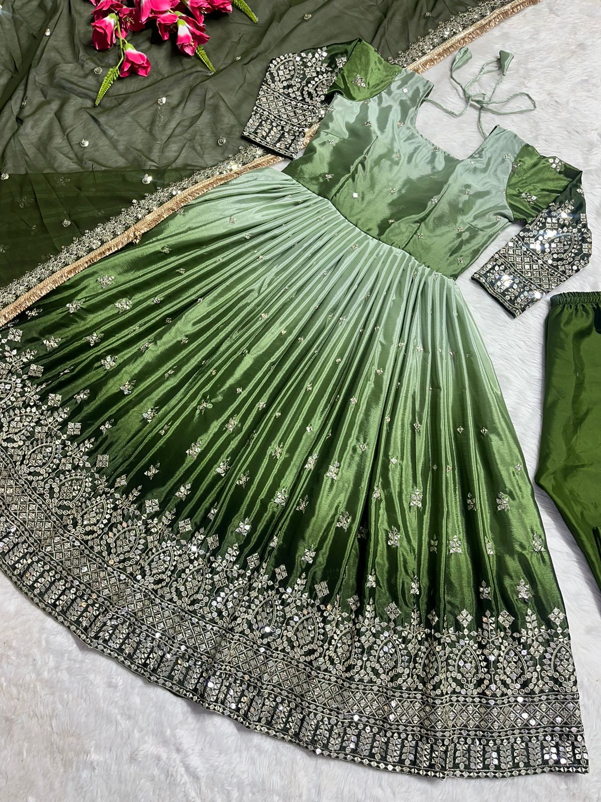 Exclusive Green Color Double Shade Anarkali Gown
