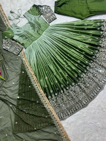 Exclusive Green Color Double Shade Anarkali Gown
