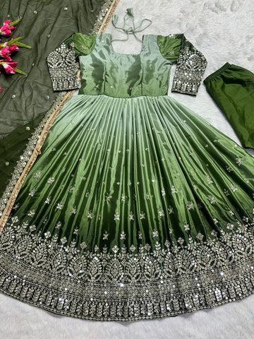 Exclusive Green Color Double Shade Anarkali Gown