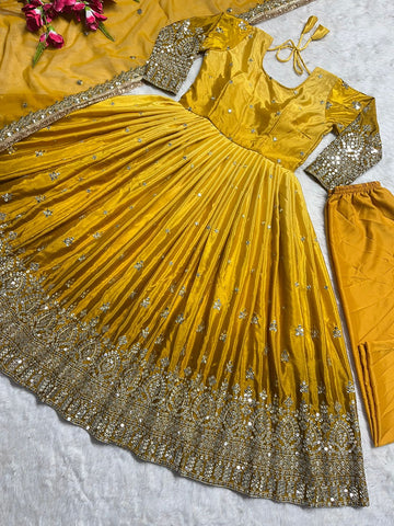 Exclusive Mustard Color Double Shade Anarkali Gown