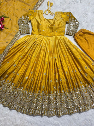 Exclusive Mustard Color Double Shade Anarkali Gown