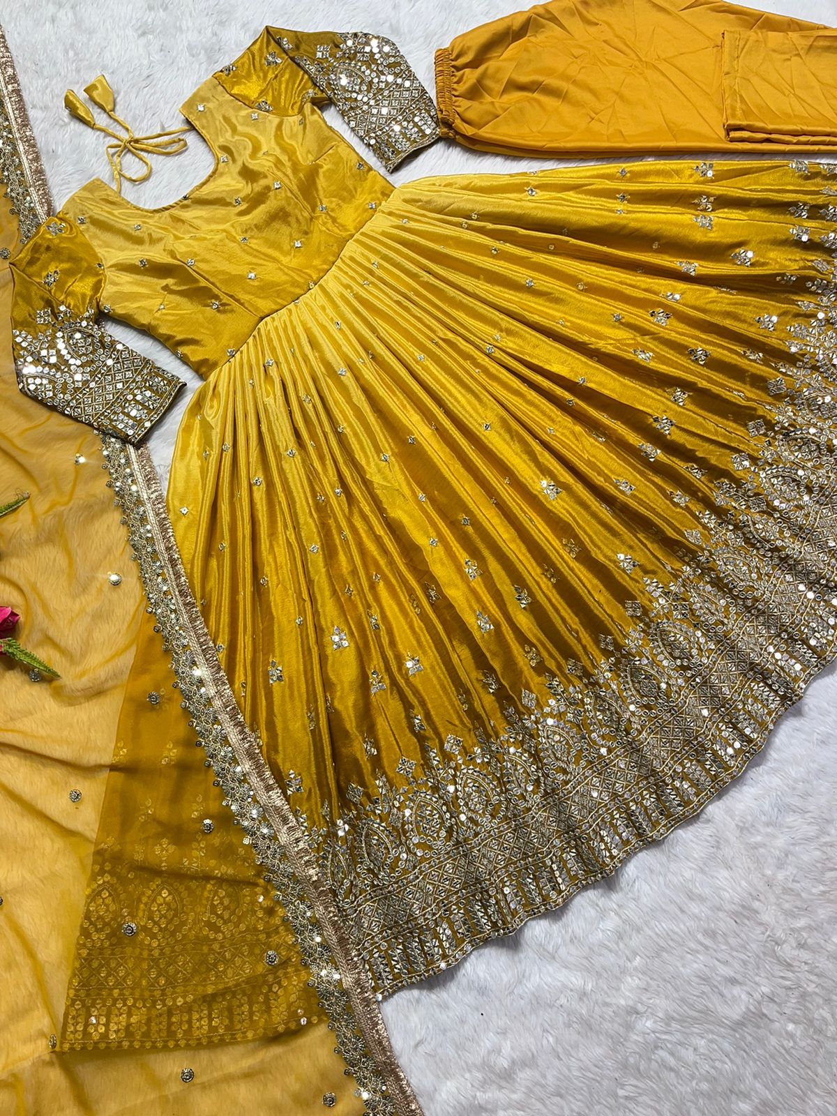 Exclusive Mustard Color Double Shade Anarkali Gown