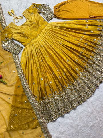 Exclusive Mustard Color Double Shade Anarkali Gown