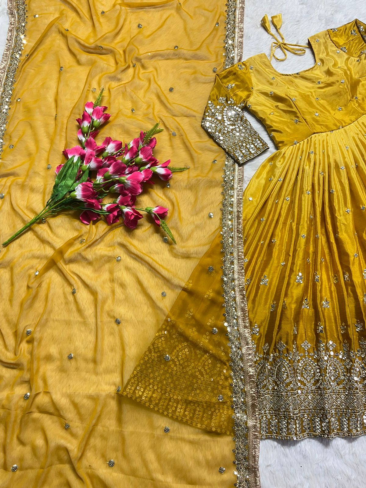 Exclusive Mustard Color Double Shade Anarkali Gown