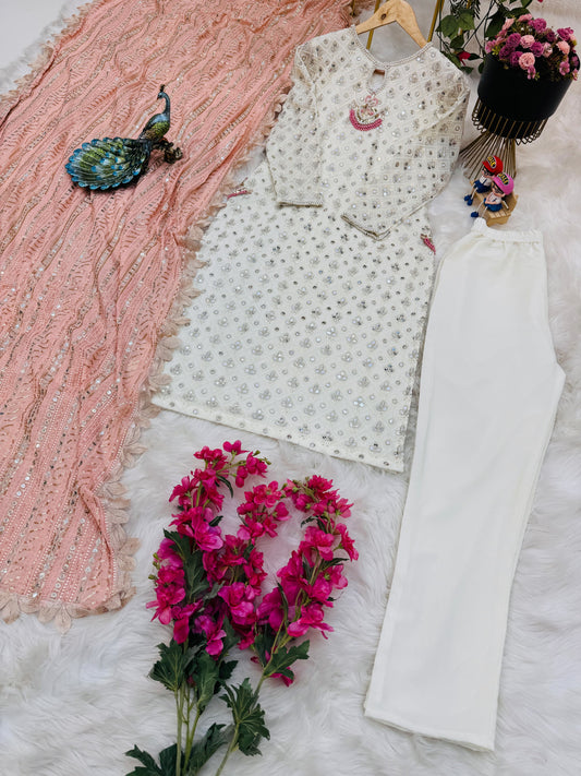 Wonderful Peach Color Thread Sequence Work Salwar Suit