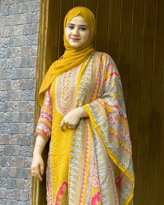 Decent Yellow Color Mirror And Stone Hand Work Salwar Suit