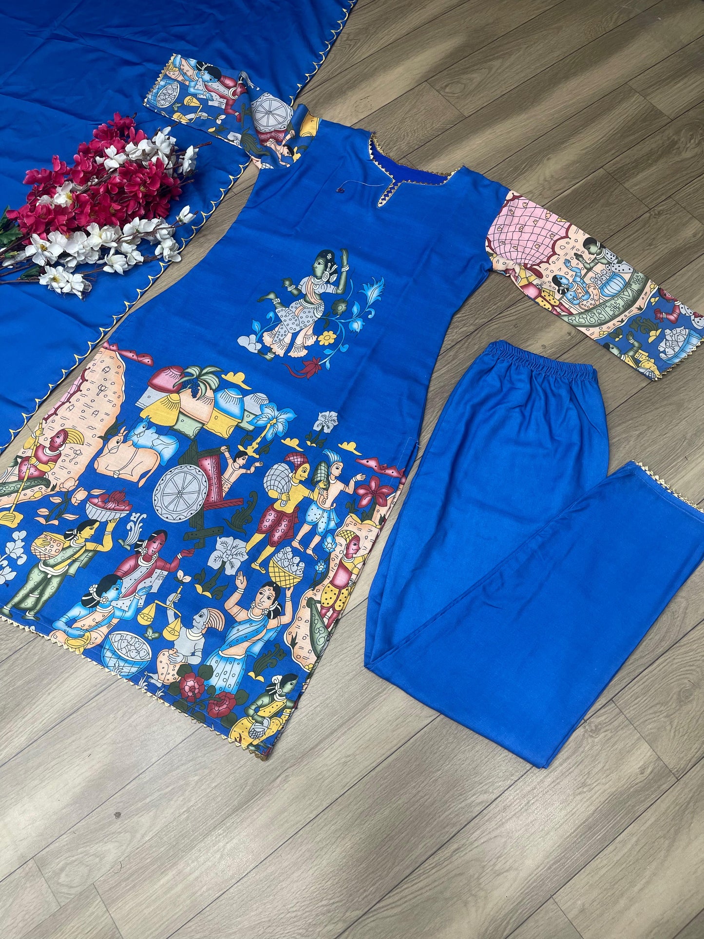 Kalamkari Print Blue Color Festive Wear Salwar Suit