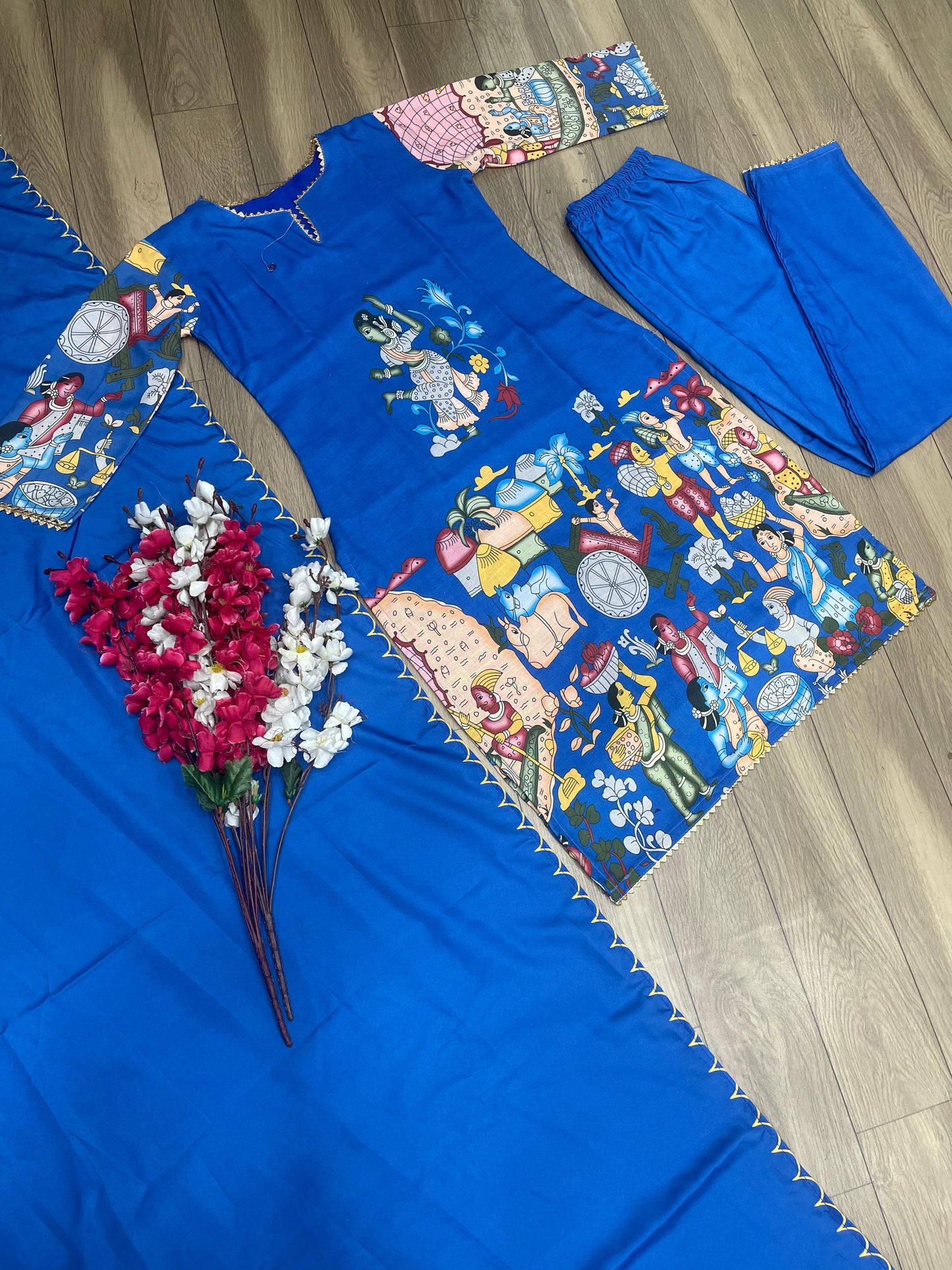 Kalamkari Print Blue Color Festive Wear Salwar Suit