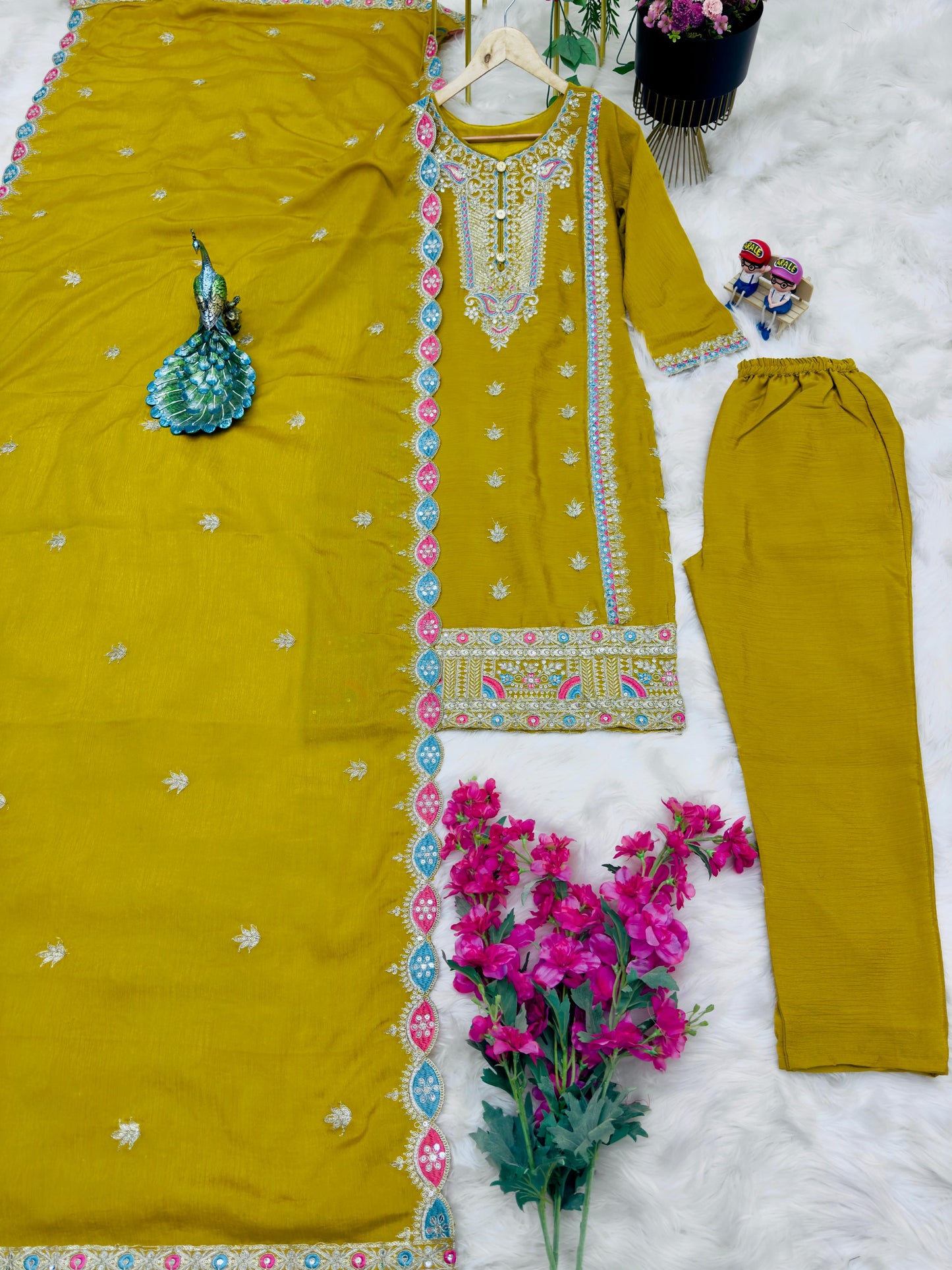 Opulent Mustard Color Coding Embroidery Work Salwar Suit