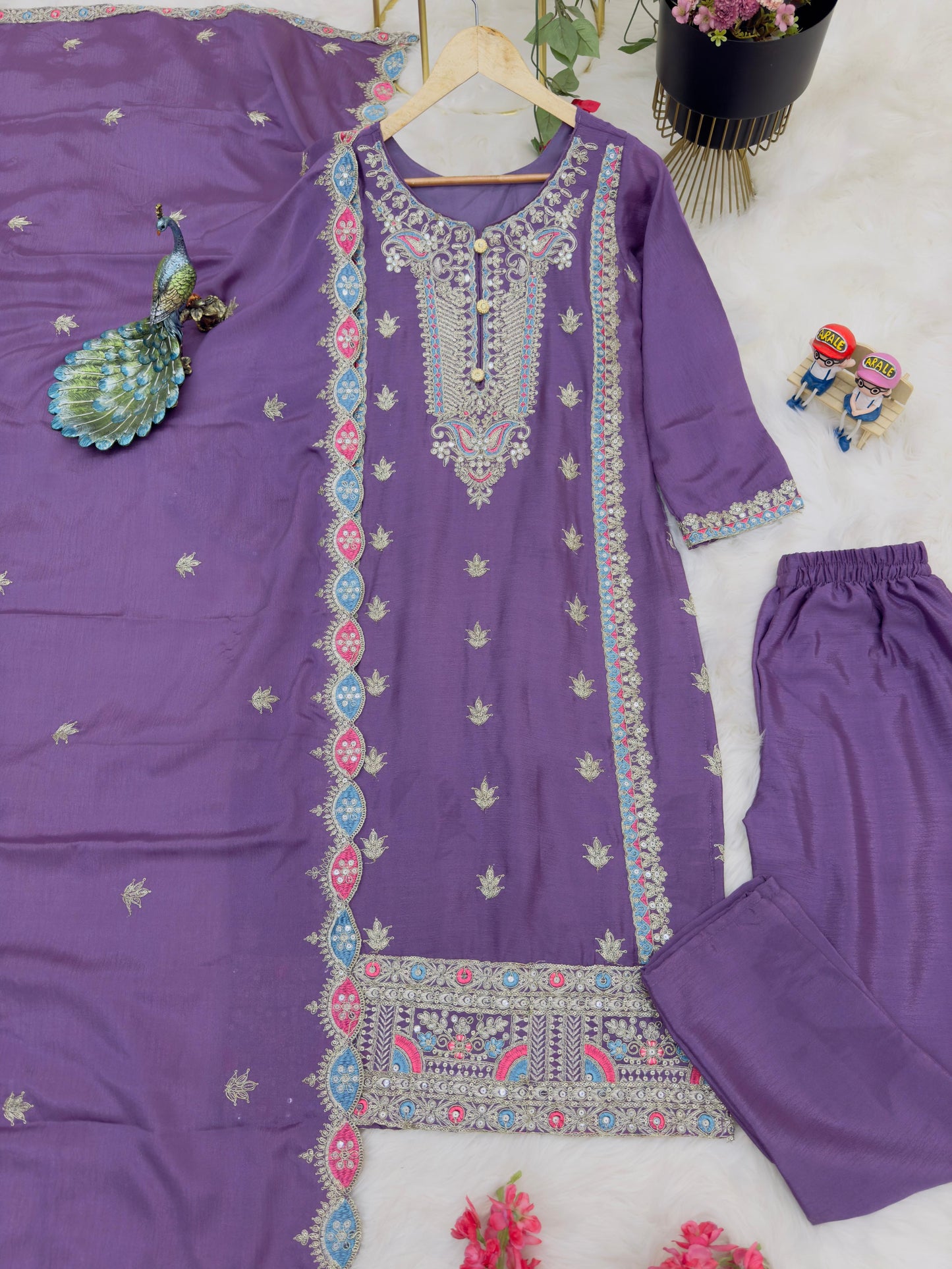 Opulent Purple Color Coding Embroidery Work Salwar Suit