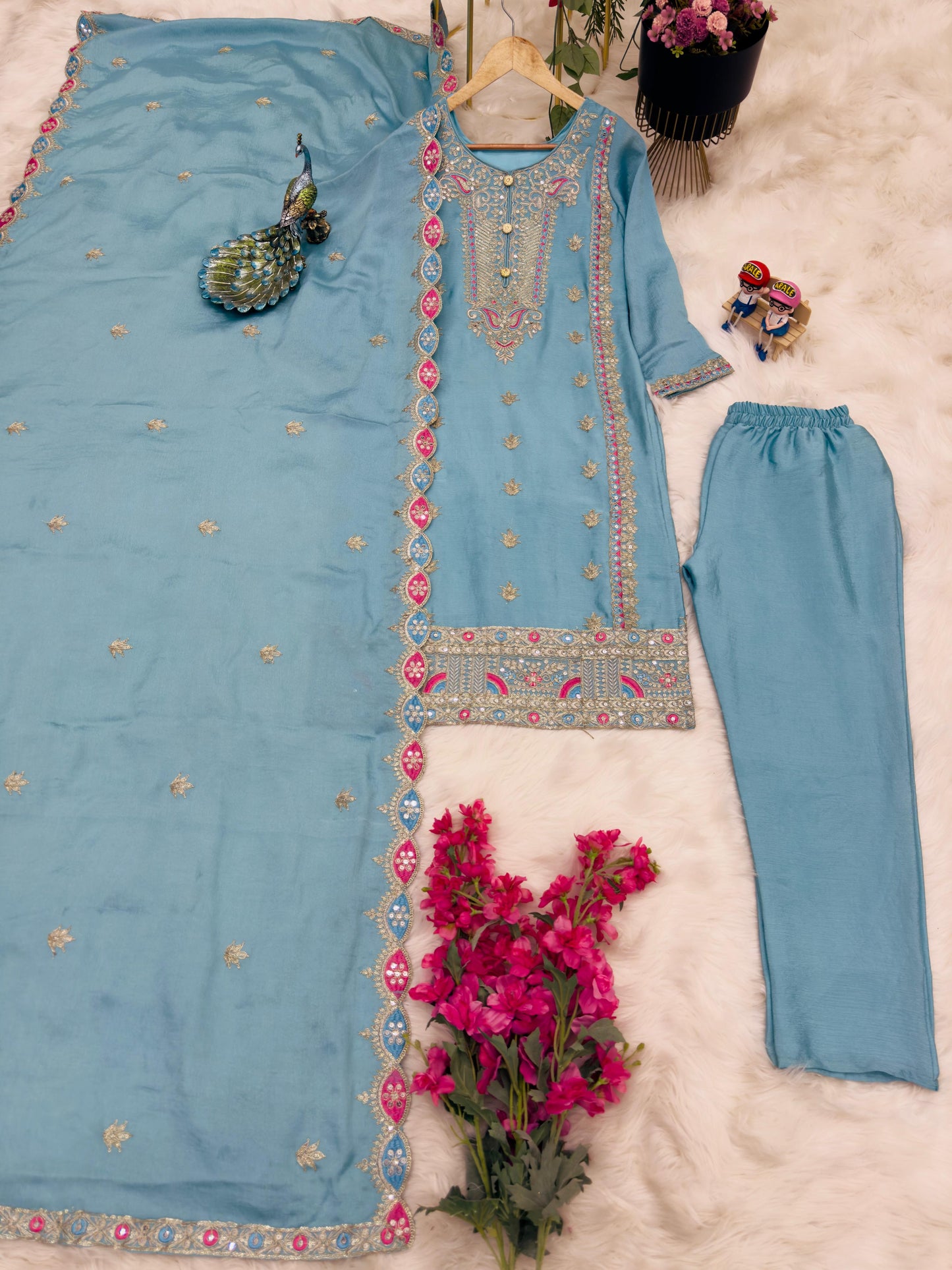 Opulent Sky Blue Color Coding Embroidery Work Salwar Suit