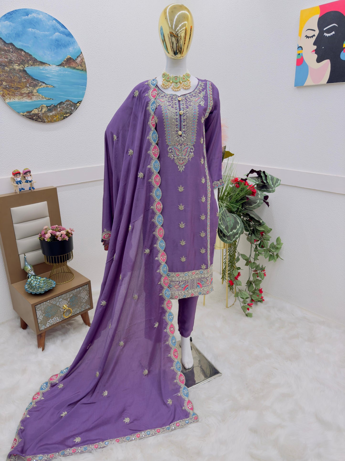 Opulent Purple Color Coding Embroidery Work Salwar Suit