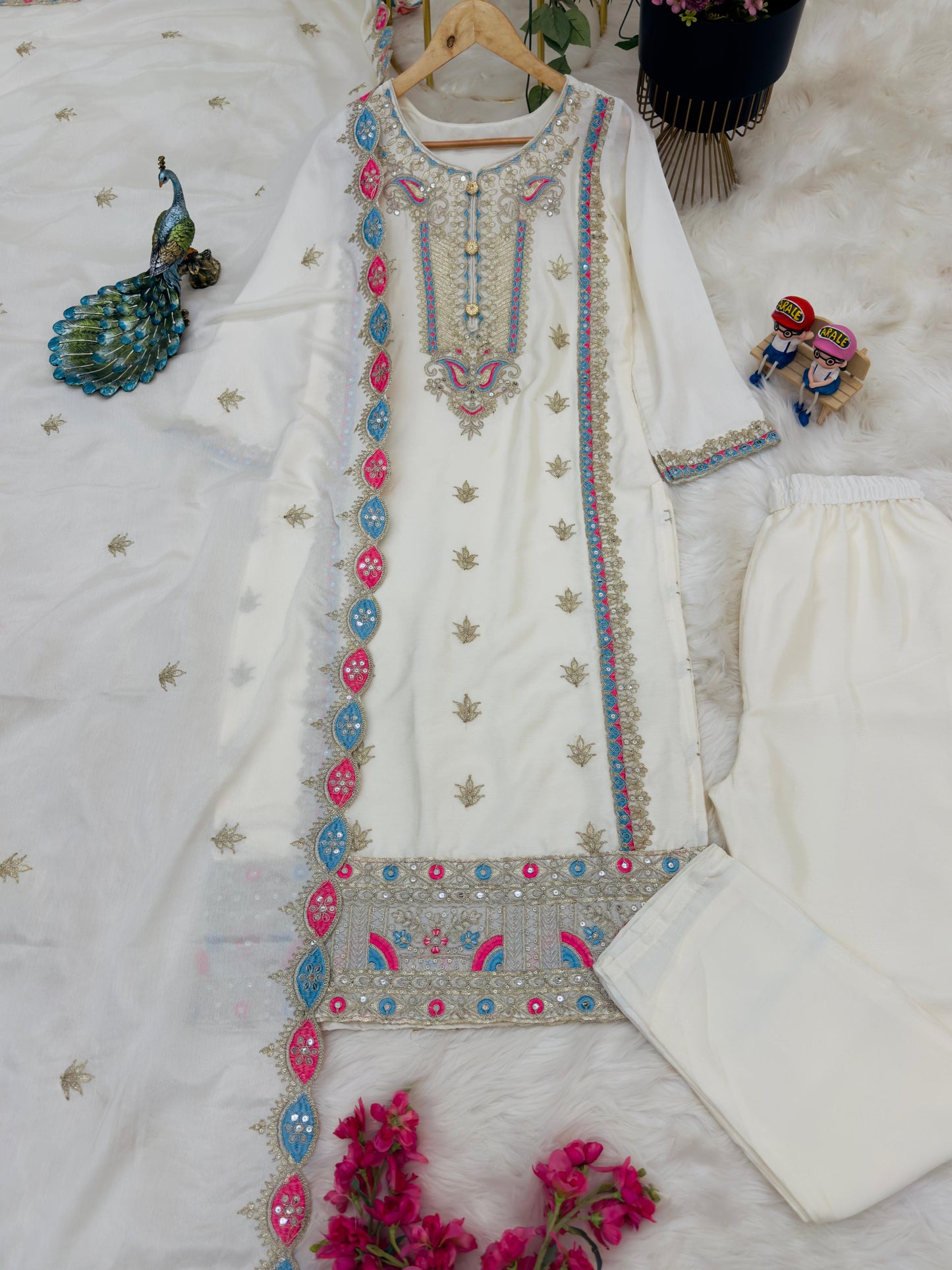 Opulent White Color Coding Embroidery Work Salwar Suit