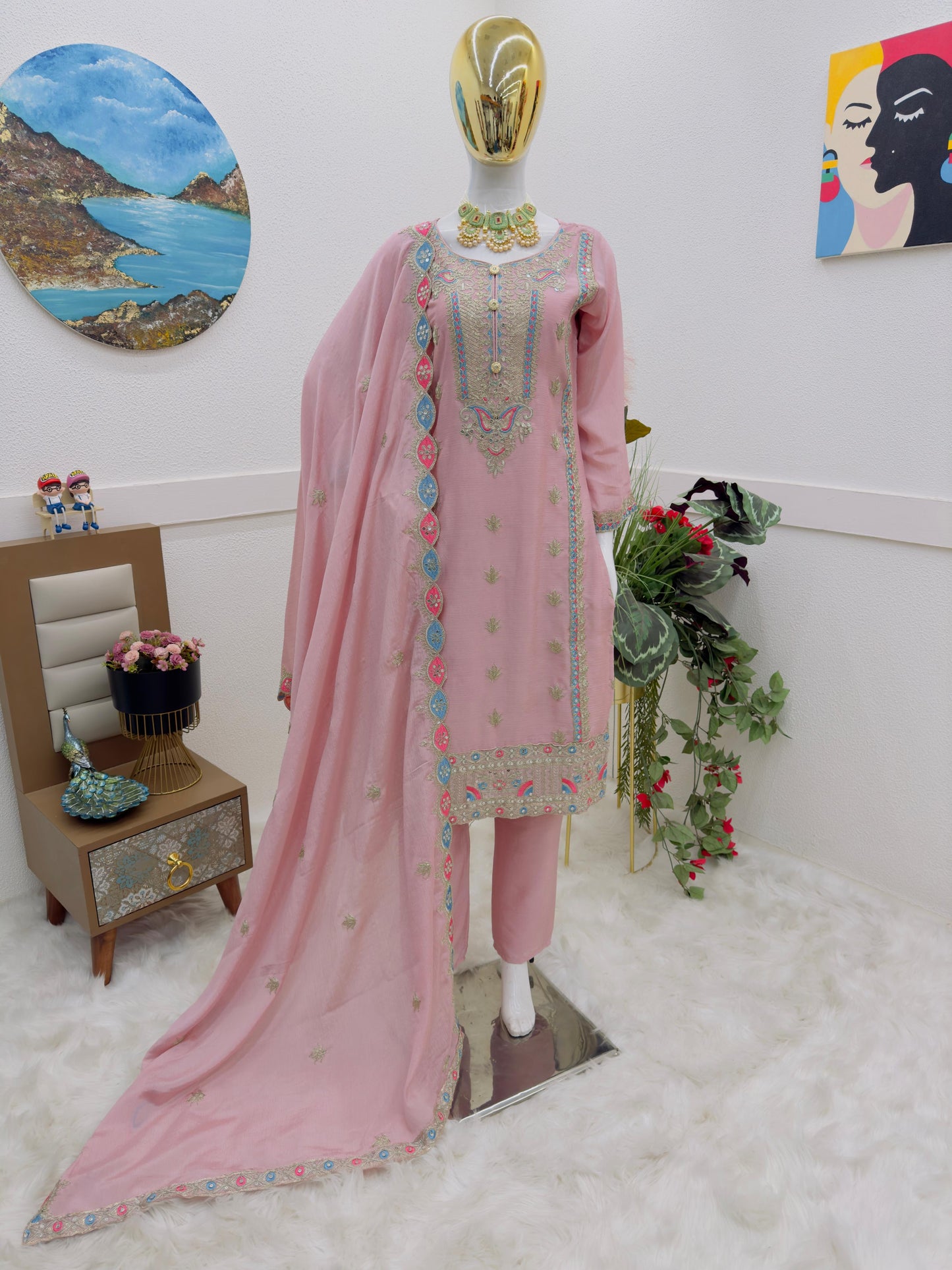 Opulent Dusty Pink Color Coding Embroidery Work Salwar Suit