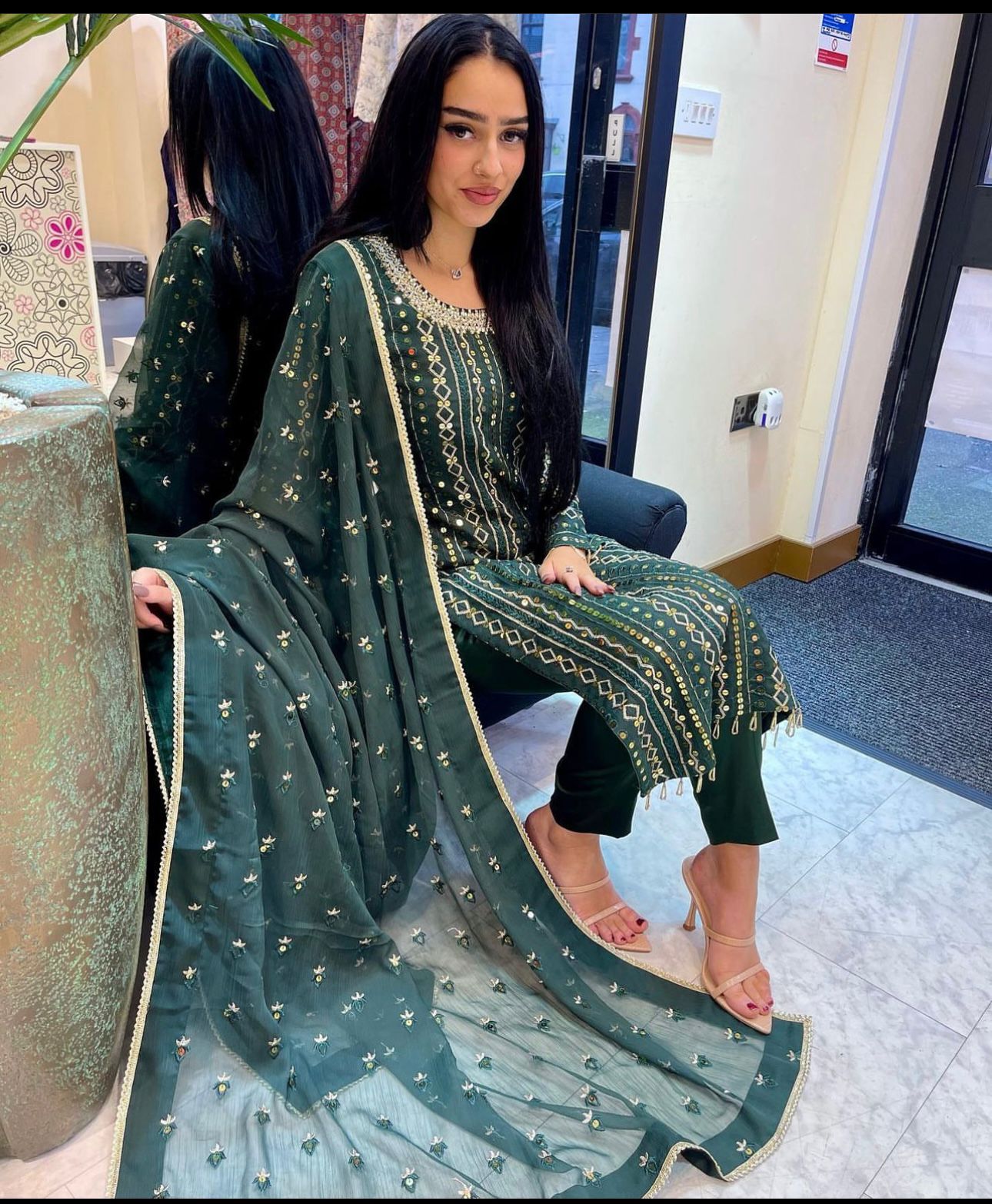 Fabulous Green Color Thread Sequence Work Salwar Suit