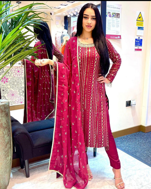 Fabulous Dark Pink Color Thread Sequence Work Salwar Suit