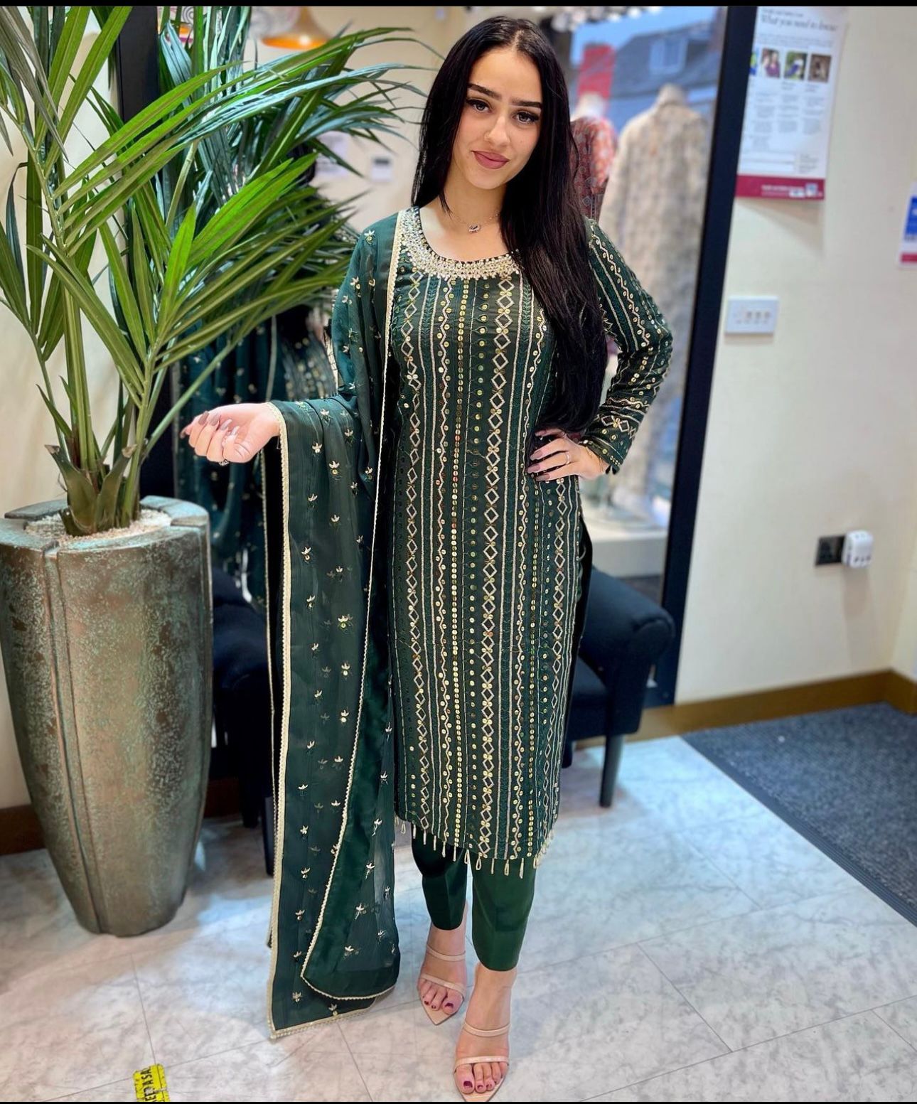 Fabulous Green Color Thread Sequence Work Salwar Suit