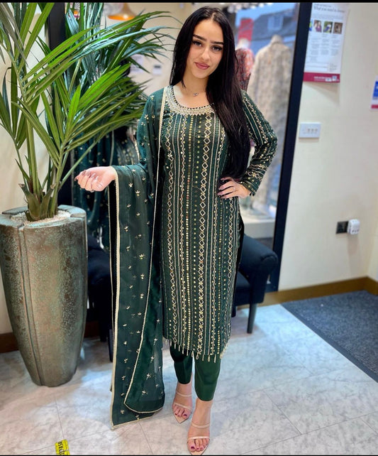 Fabulous Green Color Thread Sequence Work Salwar Suit