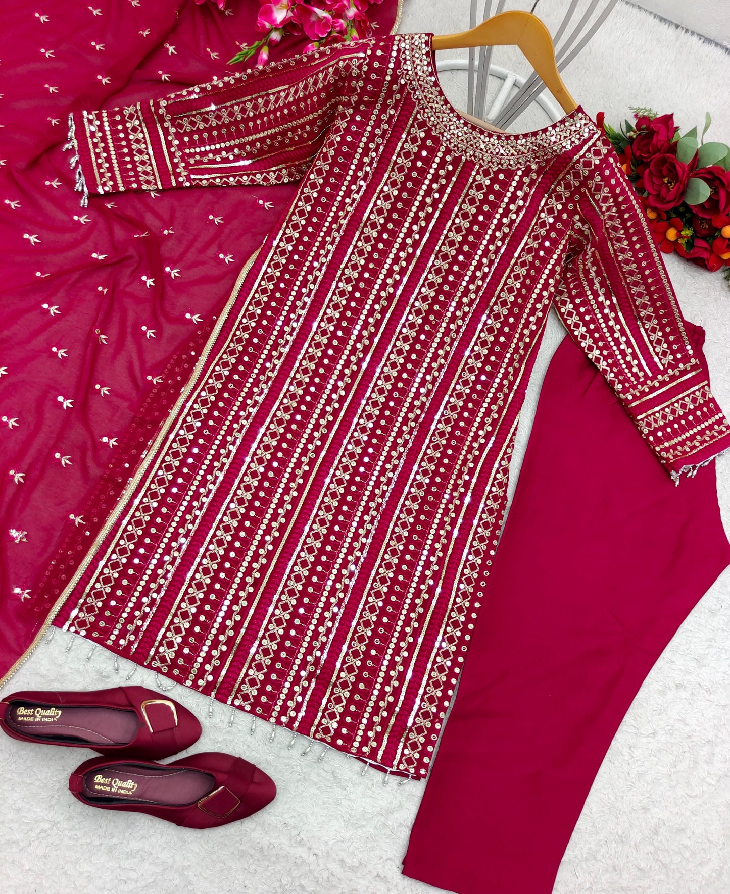 Fabulous Dark Pink Color Thread Sequence Work Salwar Suit