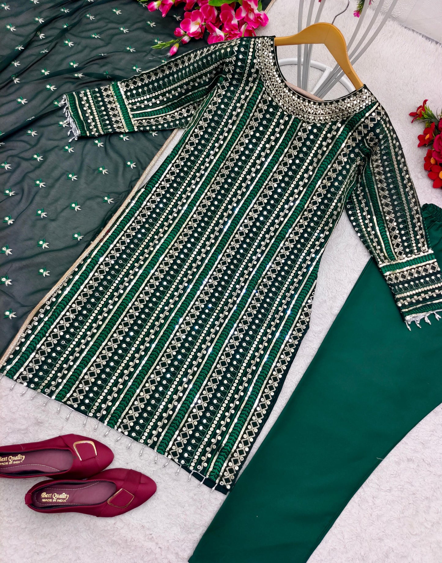 Fabulous Green Color Thread Sequence Work Salwar Suit