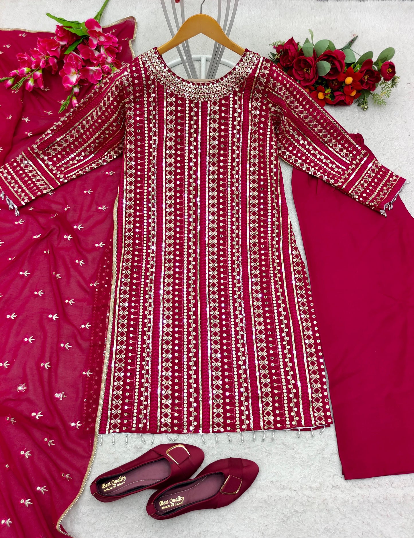 Fabulous Dark Pink Color Thread Sequence Work Salwar Suit