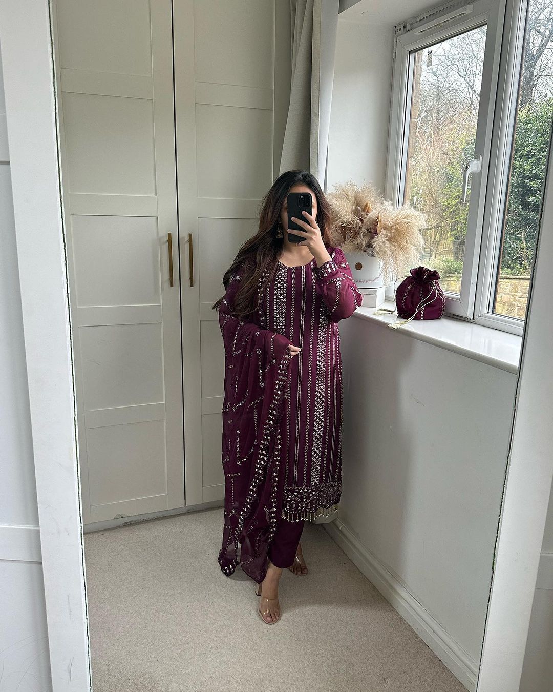 Fabulous Embroidery Sequence Wine Color Salwar Suit